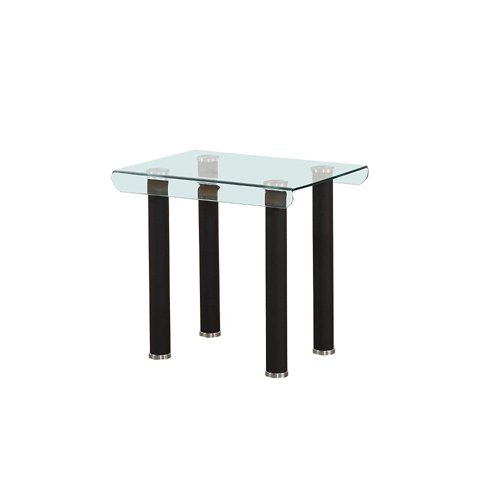 Tempered Glass Top End Table With Round Metal Feet In Black