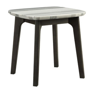 Marble Top End Table With Tapered Wood Legs, Gray