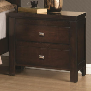 Wooden Nightstand with Two Drawers and Block Legs, Brown