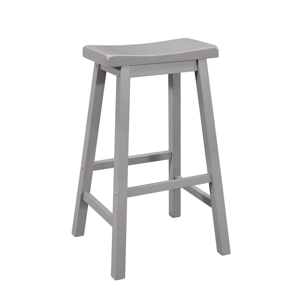 Wooden Bar Height Stool with Scooped Seat and Flared Legs, Set of Two, Gray