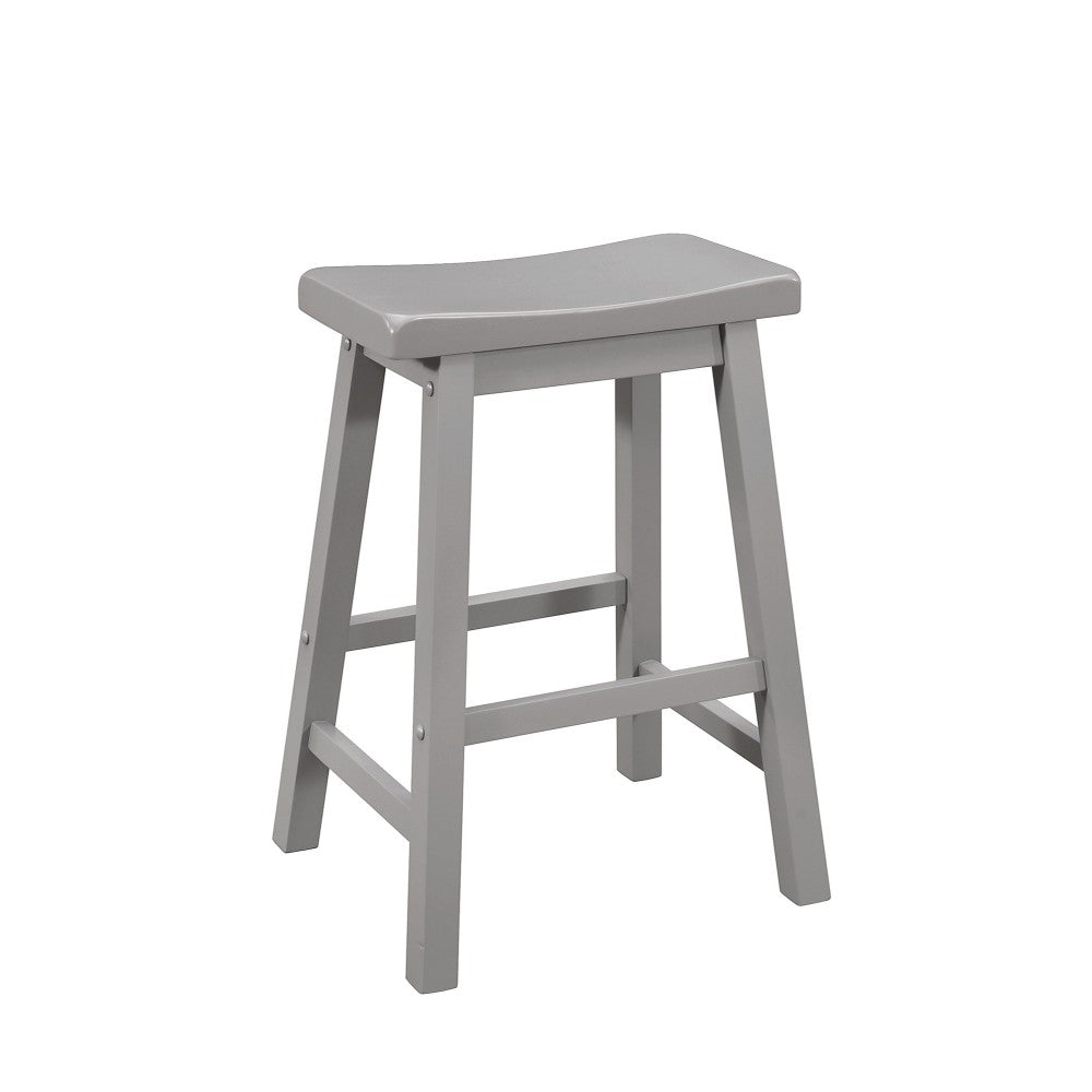 Wooden Counter Height Stool with Scooped Seat, Set of Two, Gray