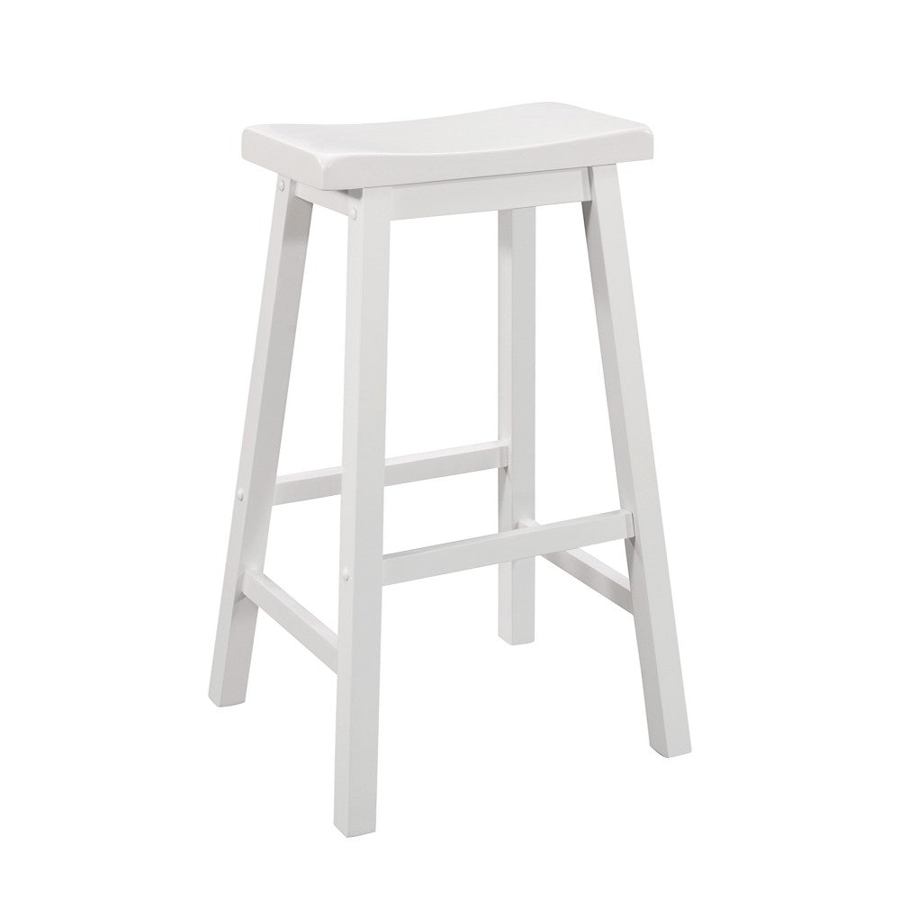 Wooden Bar Height Stool with Scooped Seat, Set of Two, White