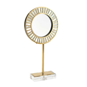 Metal and Crystal Circle Decorative Sculpture On Rectangular Base, Gold and Clear
