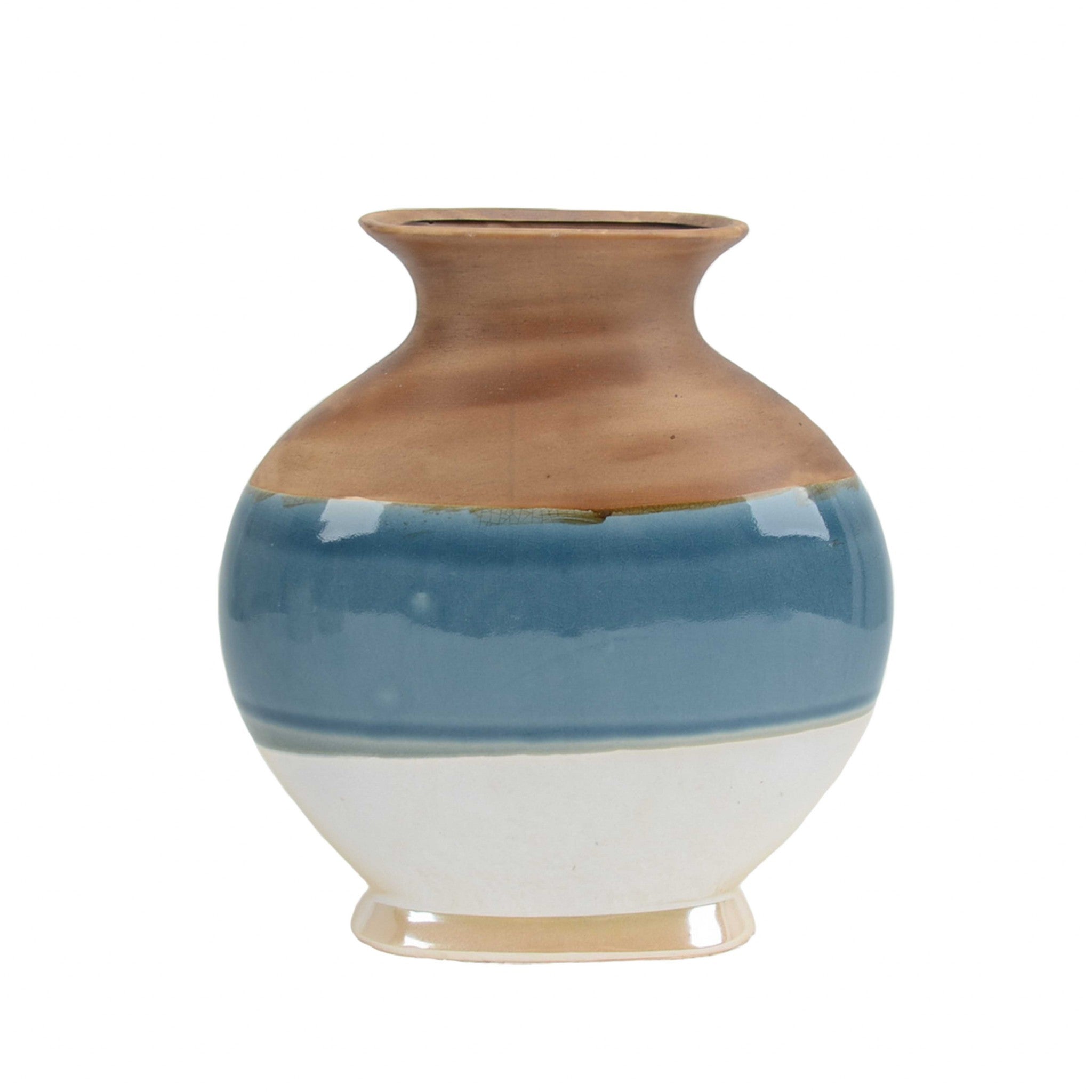 Decorative Ceramic Bellied Vase with Flared Opening and Bottom Rim, Multicolor