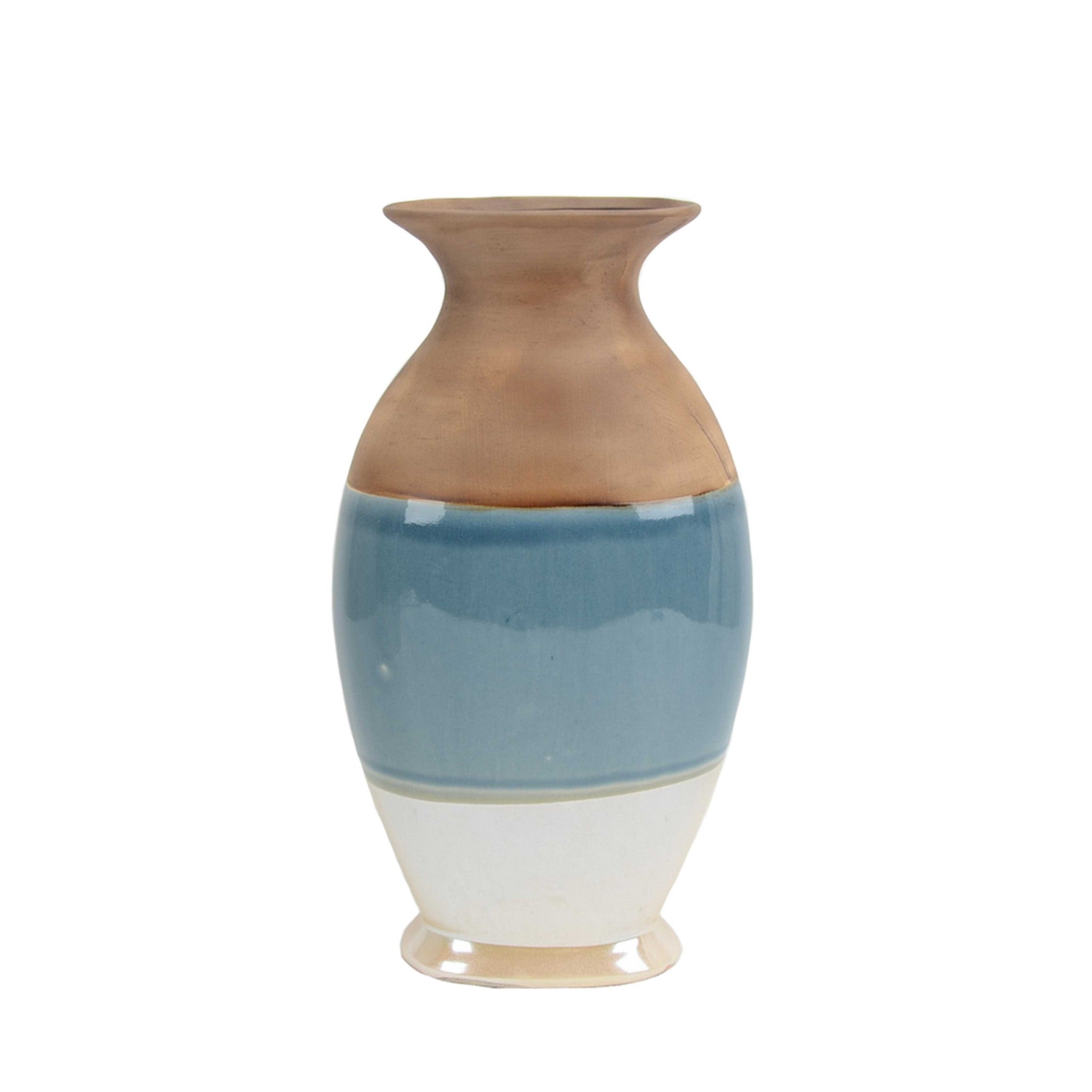 Decorative Urn Shape Ceramic Vase with Flared Opening and Bottom Rim, Multicolor