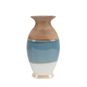 Decorative Urn Shape Ceramic Vase with Flared Opening and Bottom Rim, Multicolor