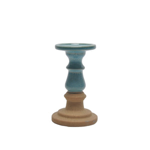 Pedestal Style Ceramic Candle Holder with Speckle Texture, Small, Blue and Brown