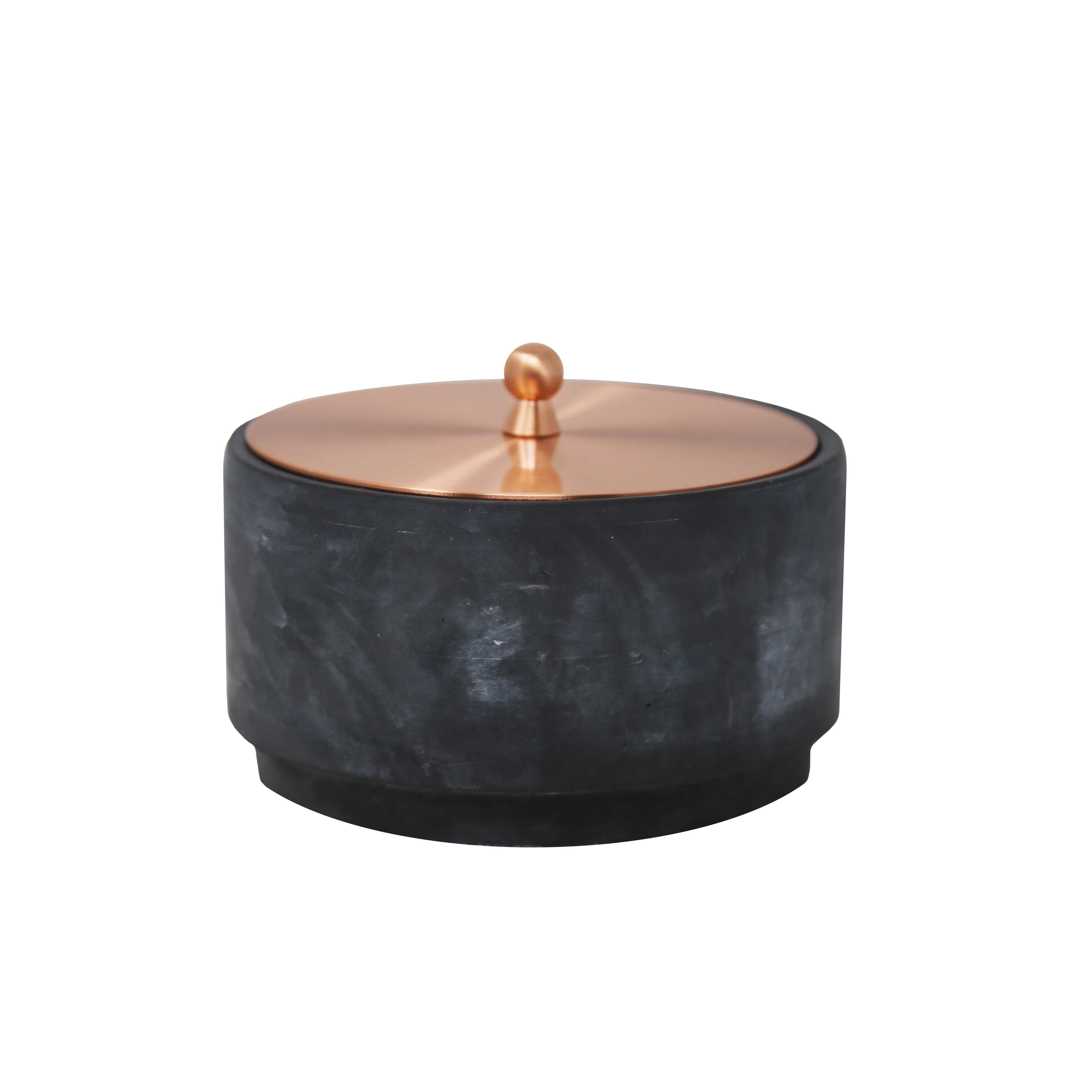 Round Cemented Jar with Metal Lid, Black and Copper