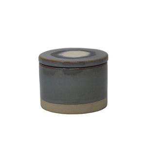 Round Ceramic Lidded Box with Agate Pattern, Glazed Gray