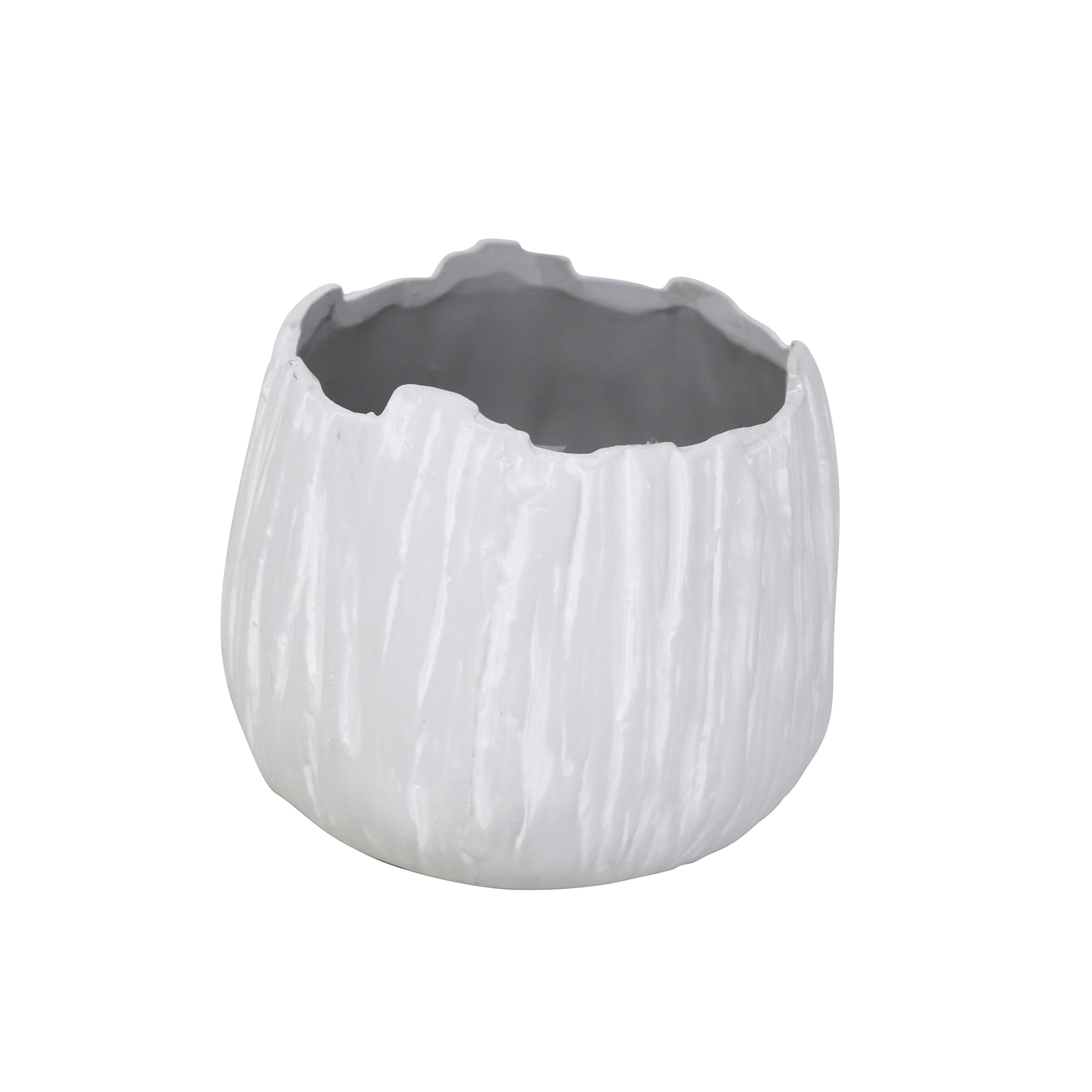 Irregular Shaped Ceramic Planter Pot, Small, White