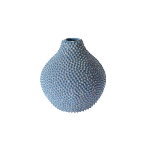 Modern Style Ceramic Vase with Spiked Texture and Round Top, Small, Blue