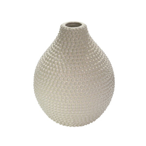 Modern Style Ceramic Vase with Spiked Texture and Round Top , White