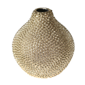 Modern Style Ceramic Vase with Spiked Texture and Round Top, Gold