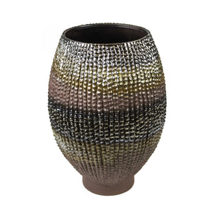 Decorative Ceramic Vase with Round Top and Uniquely Textured Body, Multicolor