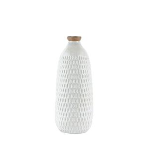 Ceramic Table Vase with Textured Surface, Large, White and Brown