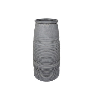 Ceramic Decorative Vase with Horizontal Ribbed Body Design, Large, Gray