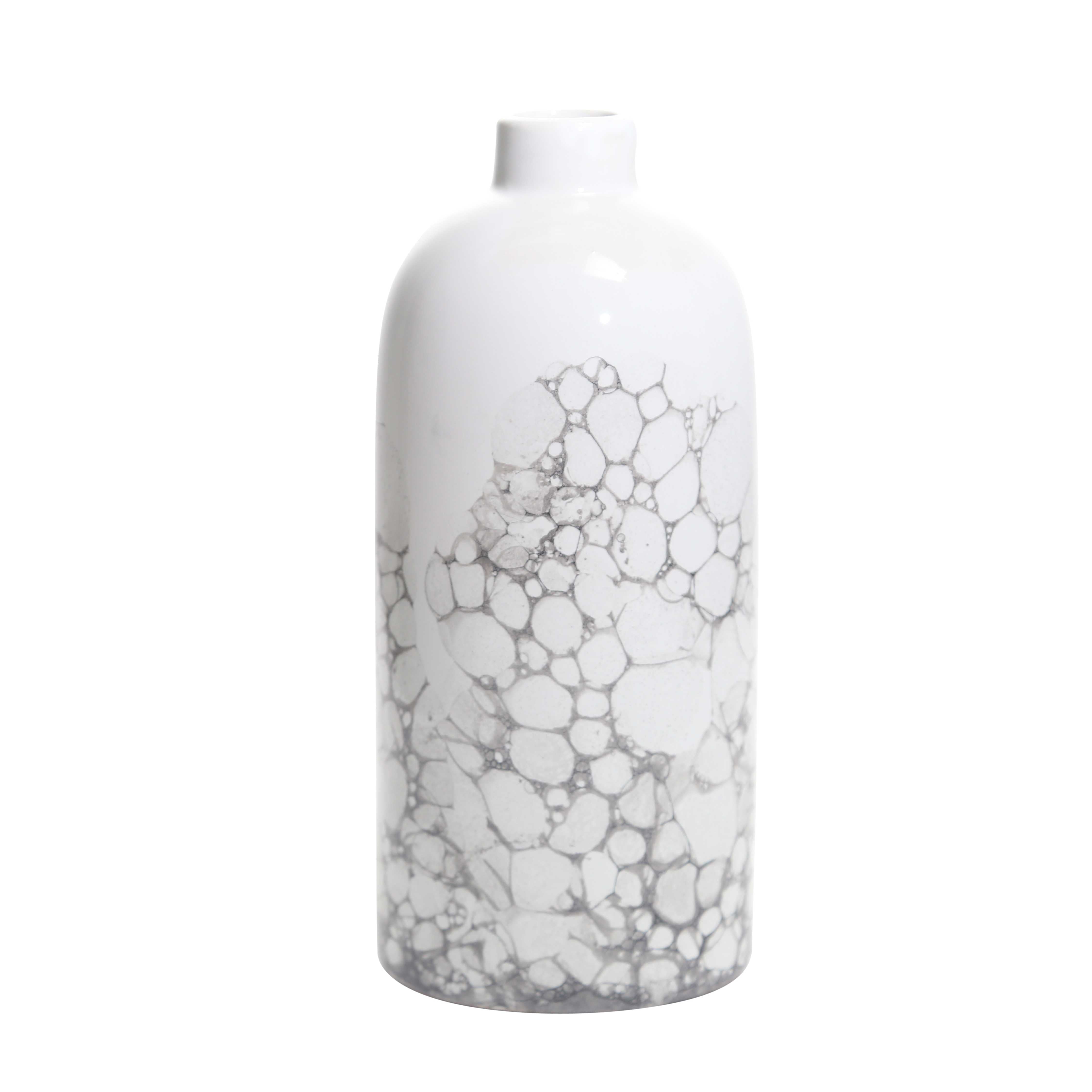 Ceramic Table Vase in Bottle Shape, Small, White and Gray