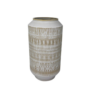 Ceramic Table Vase with Textured Surface, White and Beige