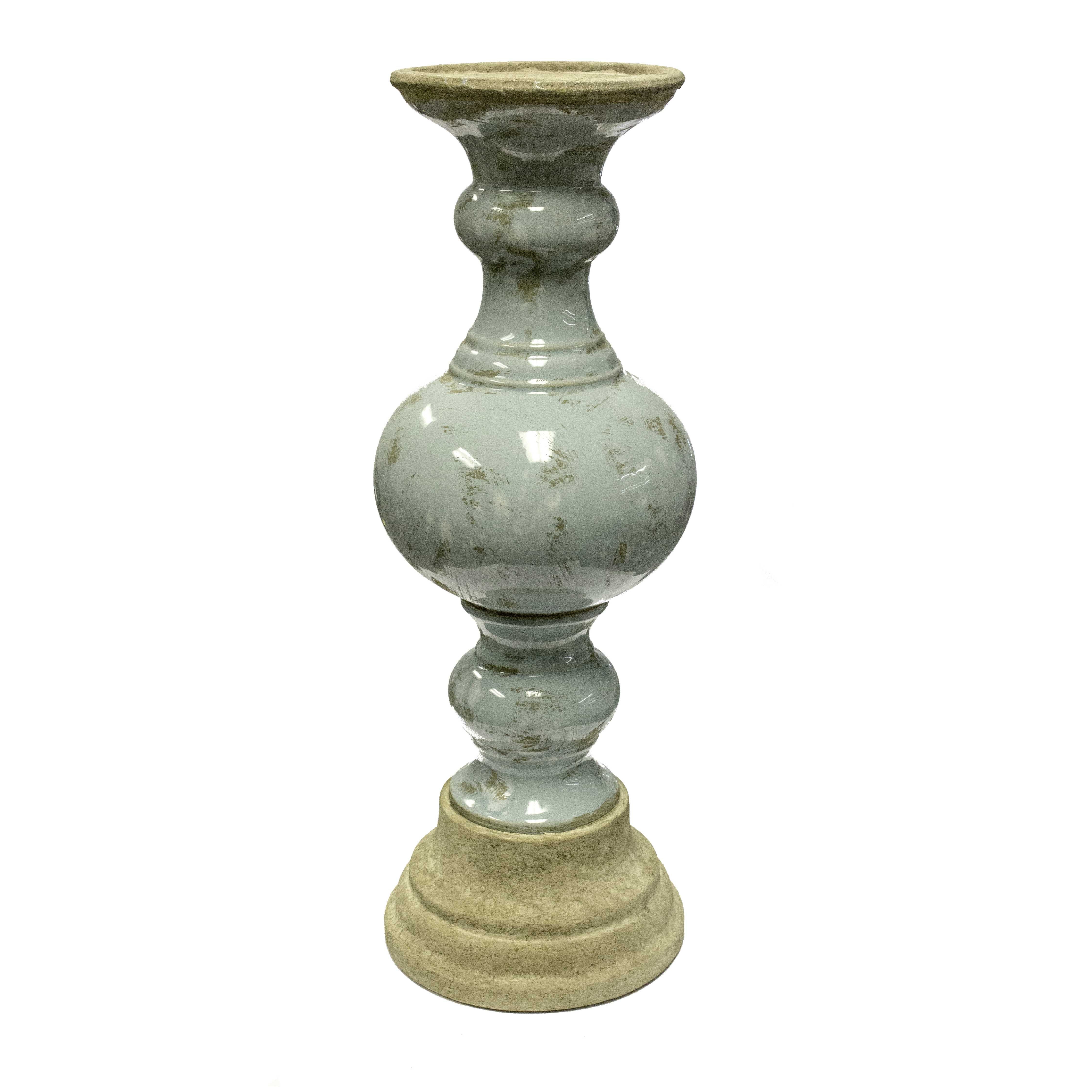 Decorative Two Tone Ceramic Candle Holder, Blue and  Beige