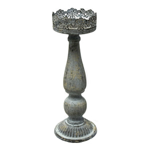 Metal Candle Holder with Decorative Open Work Design, Gray