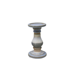 Pedestal Shape Two Tone Ceramic Candle Holder, Small, Multicolor