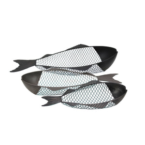 Fish Shaped Metal Trays with Wired Design, Set of Three, Black