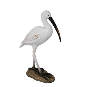 Polyresin Heron Sculpture Standing on Rock decor Accent, White and Brown