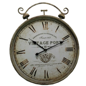 Vintage Style Metal Wall Clock with Roman Numbers and Crowned Top, White