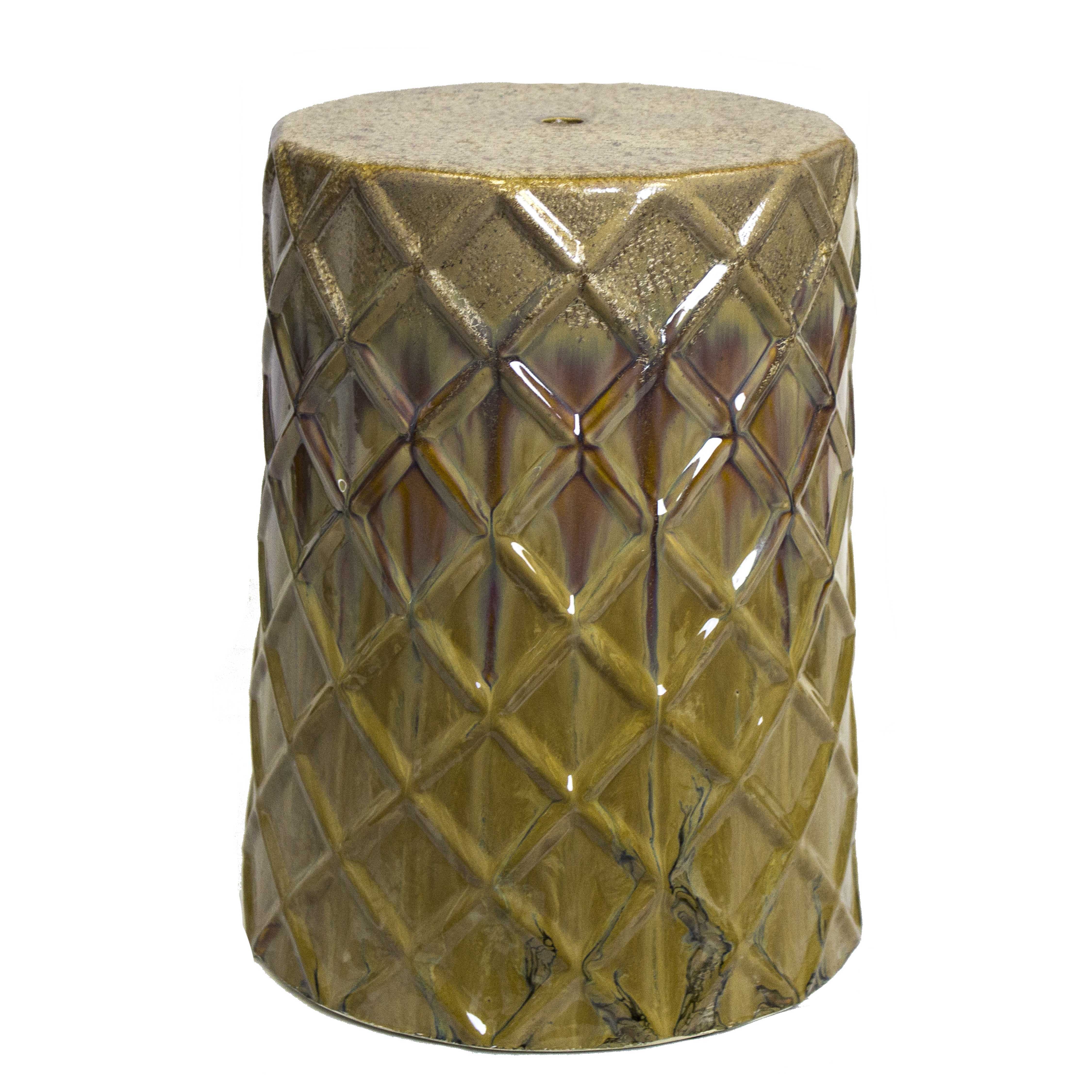 Ceramic Garden Stool with Embossed Diamond Pattern, Brown