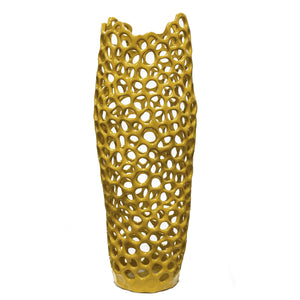 Pierced Ceramic Vase with Irregular Top Rim, Yellow