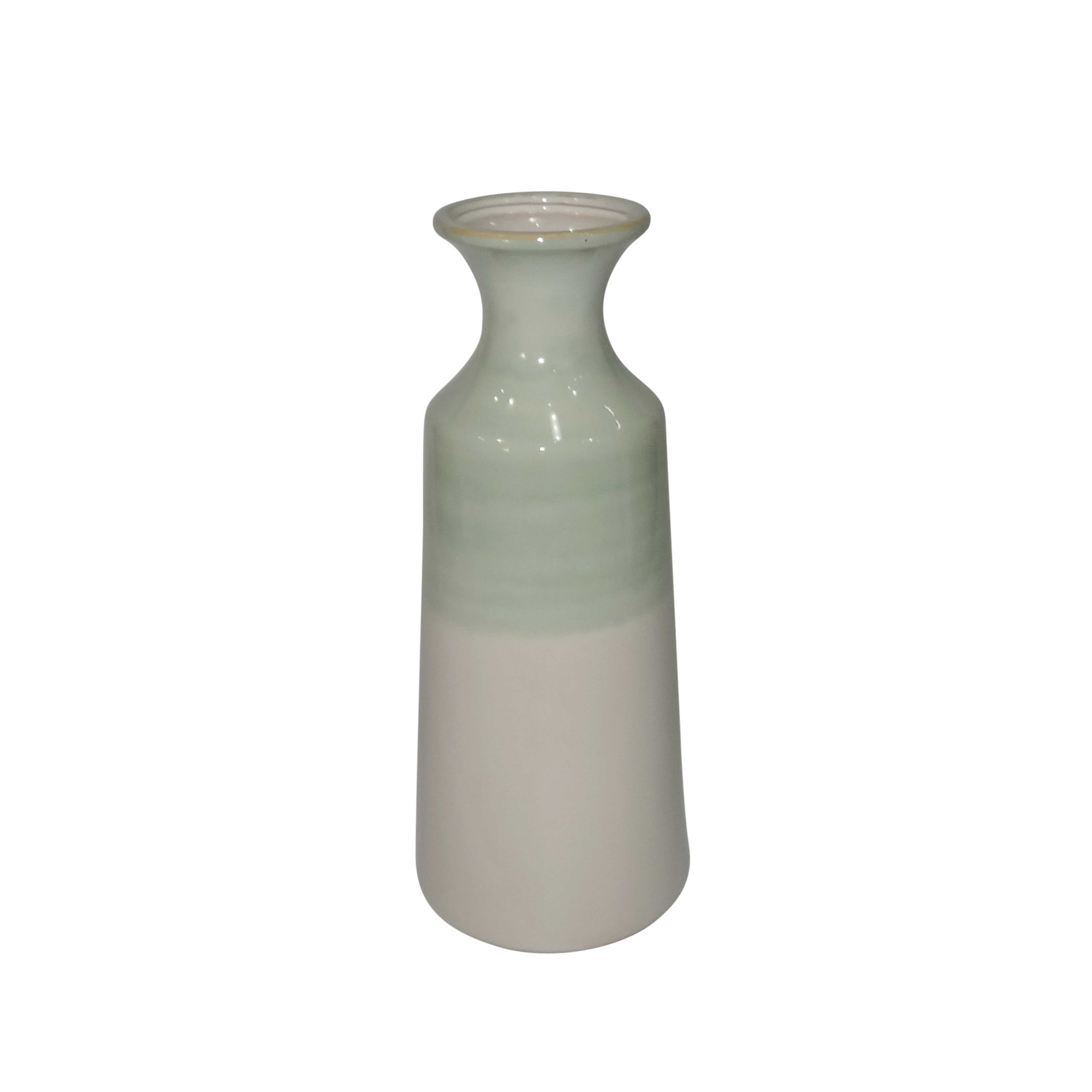 Dual Tone Ceramic Vase with Round Opening, Large, Green and White