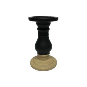 Two Tone Ceramic Pedestal Style Pillar Candle Holder, Small, Black and Beige