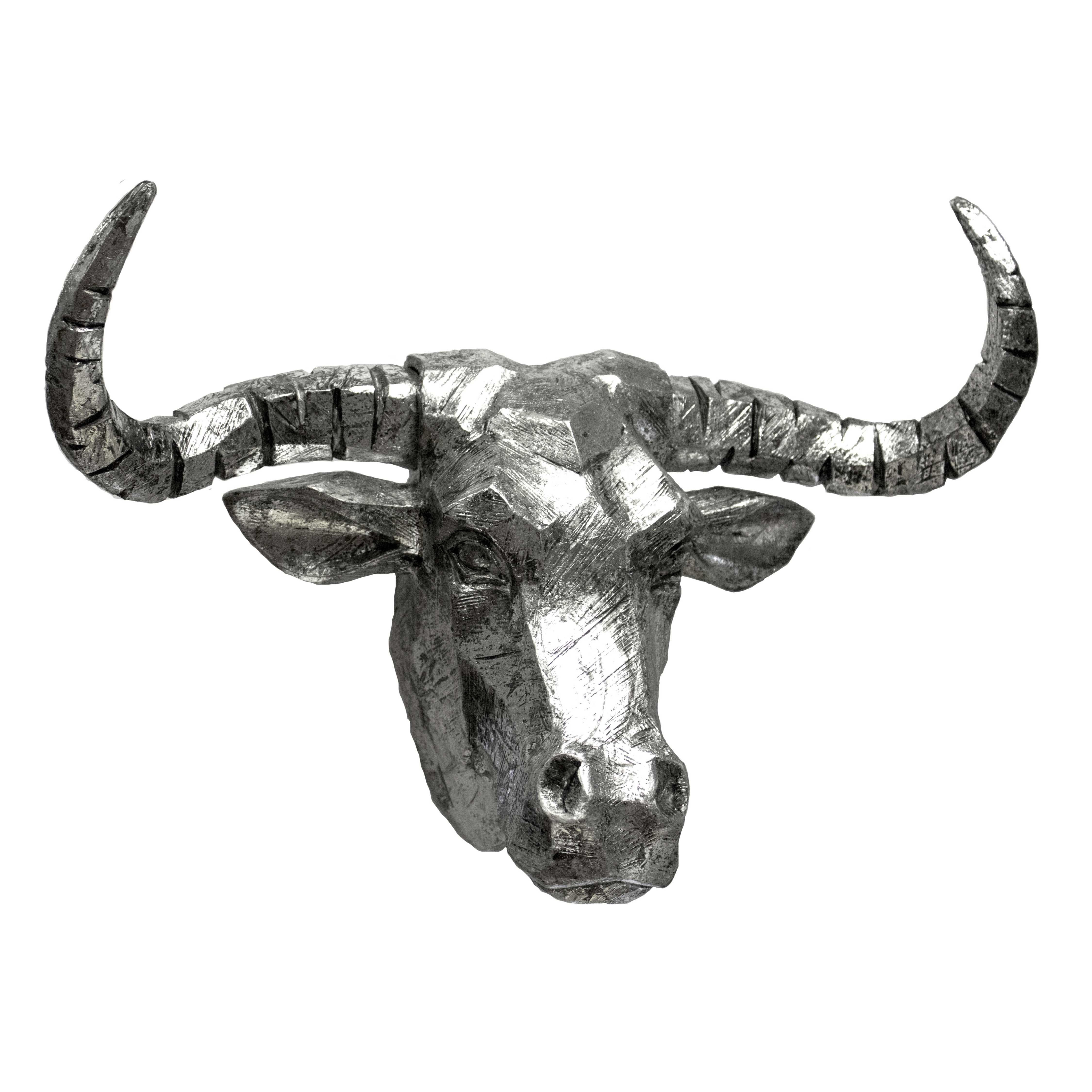 Polyresin Water Buffalo Head Wall decor, Silver