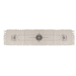 Rectangular Shaped Cotton Table Runner with Paris Influenced Designs, Gray and White