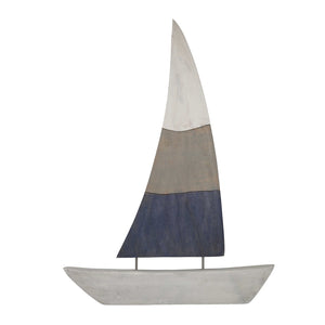 Nautical Charmed Mango Wood Sailboat decor with Right Side Mainsail, Multicolor