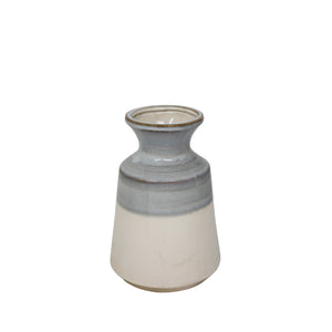 Transitional Style Decorative Ceramic Vase with Flared Opening, Small, Gray and White