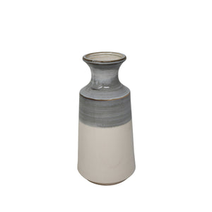 Transitional Style Decorative Ceramic Vase with Flared Opening, Medium, Gray and White