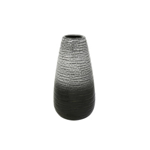 Decorative Brushed Textured Ceramic Vase with Round Opening, Small, Gray and White