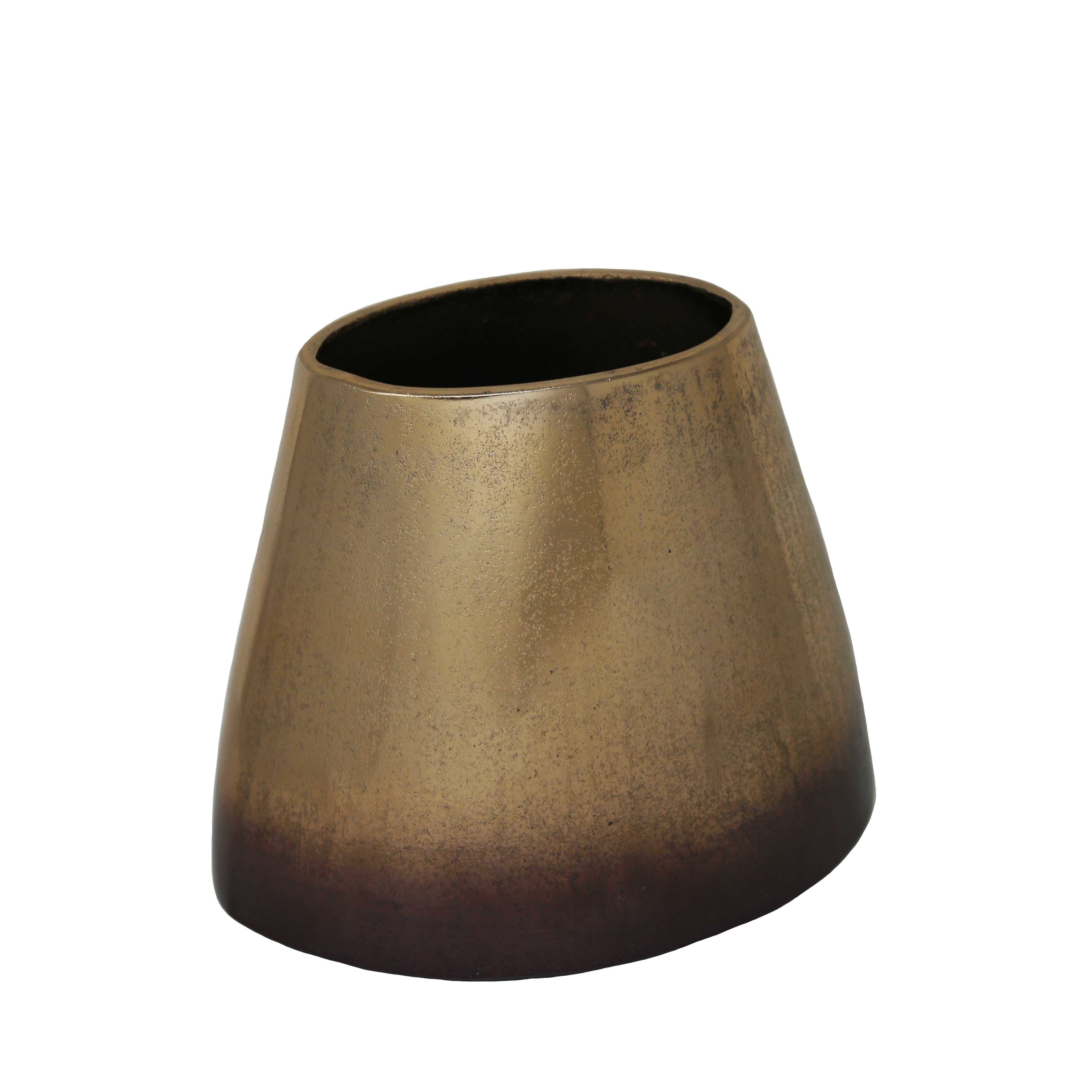 Metal Constructed Table Vase with Flared Bottom, Small, Gold and Black