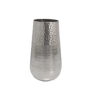 Metal Vase with Hammered Surface and Round Bottom, Silver