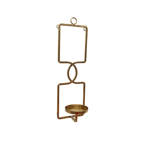 Geometric Shape Iron Wall Sconce with Round Candle Stand, Small, Gold