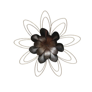 Decorative Rustic Finish Metal Flower Wall Decor, Large, Gray