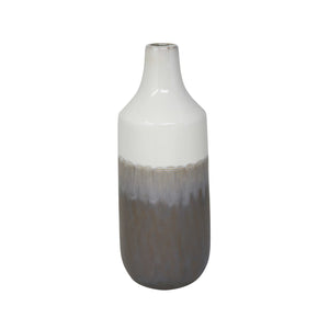 Two Toned Ceramic Bottle Shaped Vase, Large, White and Gray