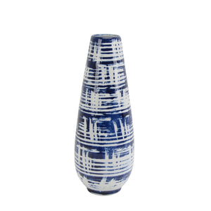 Decorative Ceramic Vase with Textured Pattern, Blue and White