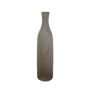 Bottle Shaped Ceramic Vase with Flared Neck and Textured Pattern, Champagne Silver