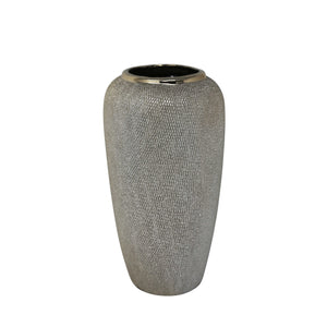 Decorative Tapered Ceramic Vase with Textured Pattern, Champagne Silver