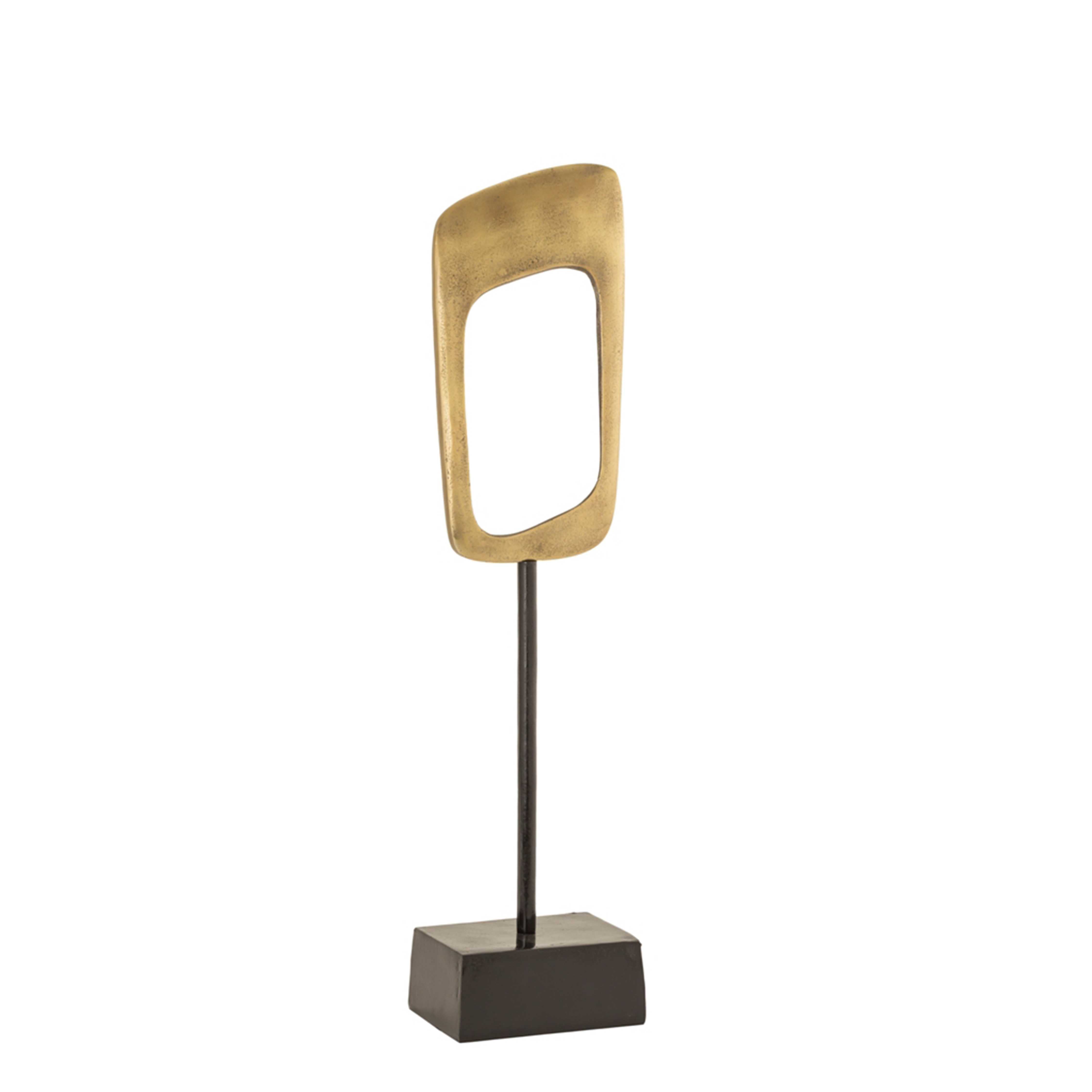 Vertical Rhombus Shaped Aluminium Cutout Statue on Stand, Gold and Brown