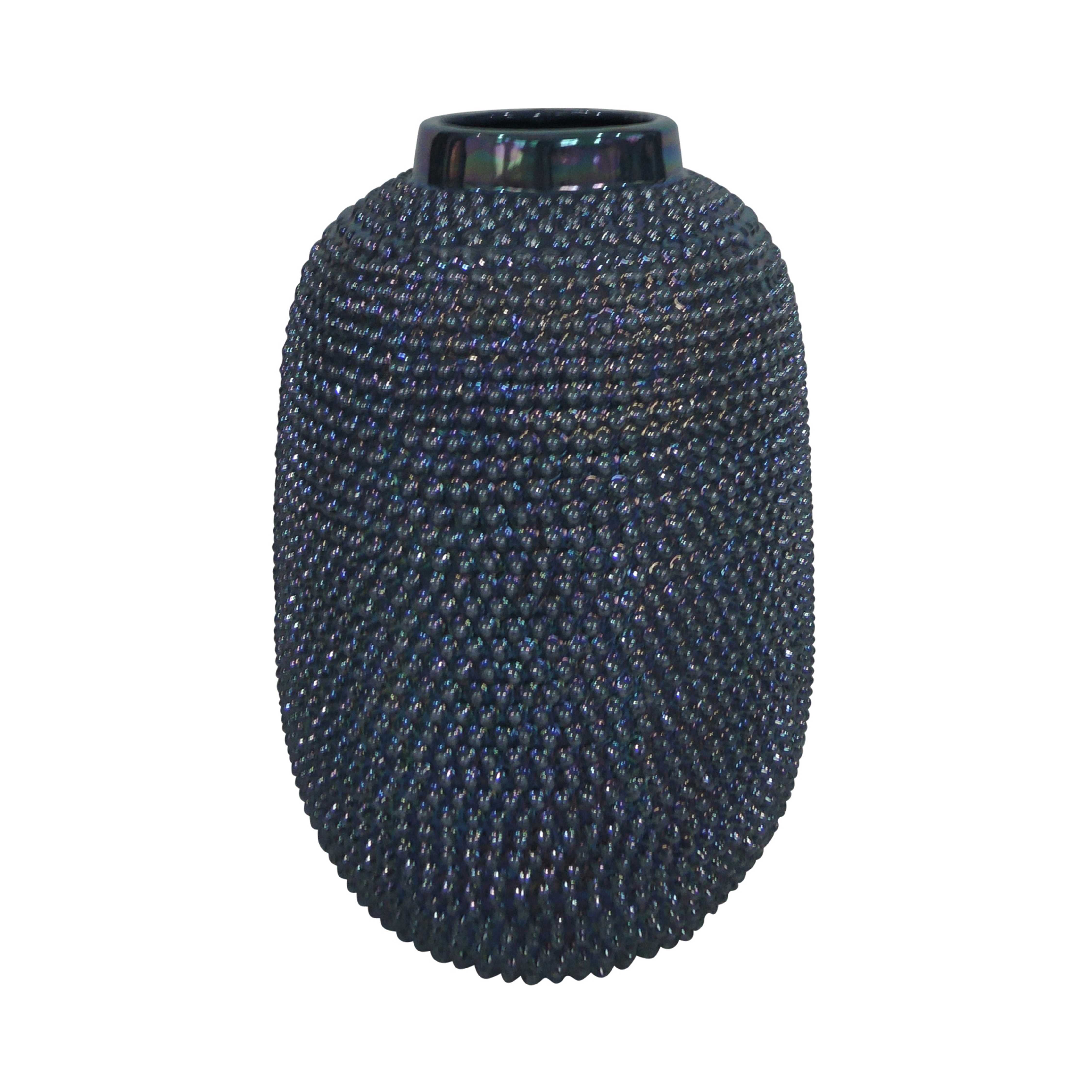 Ceramic Round Table Vase with Spiked Surface, Large, Blue