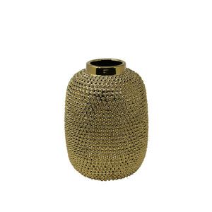 Ceramic Round Table Vase with Spiked Surface, Medium, Gold