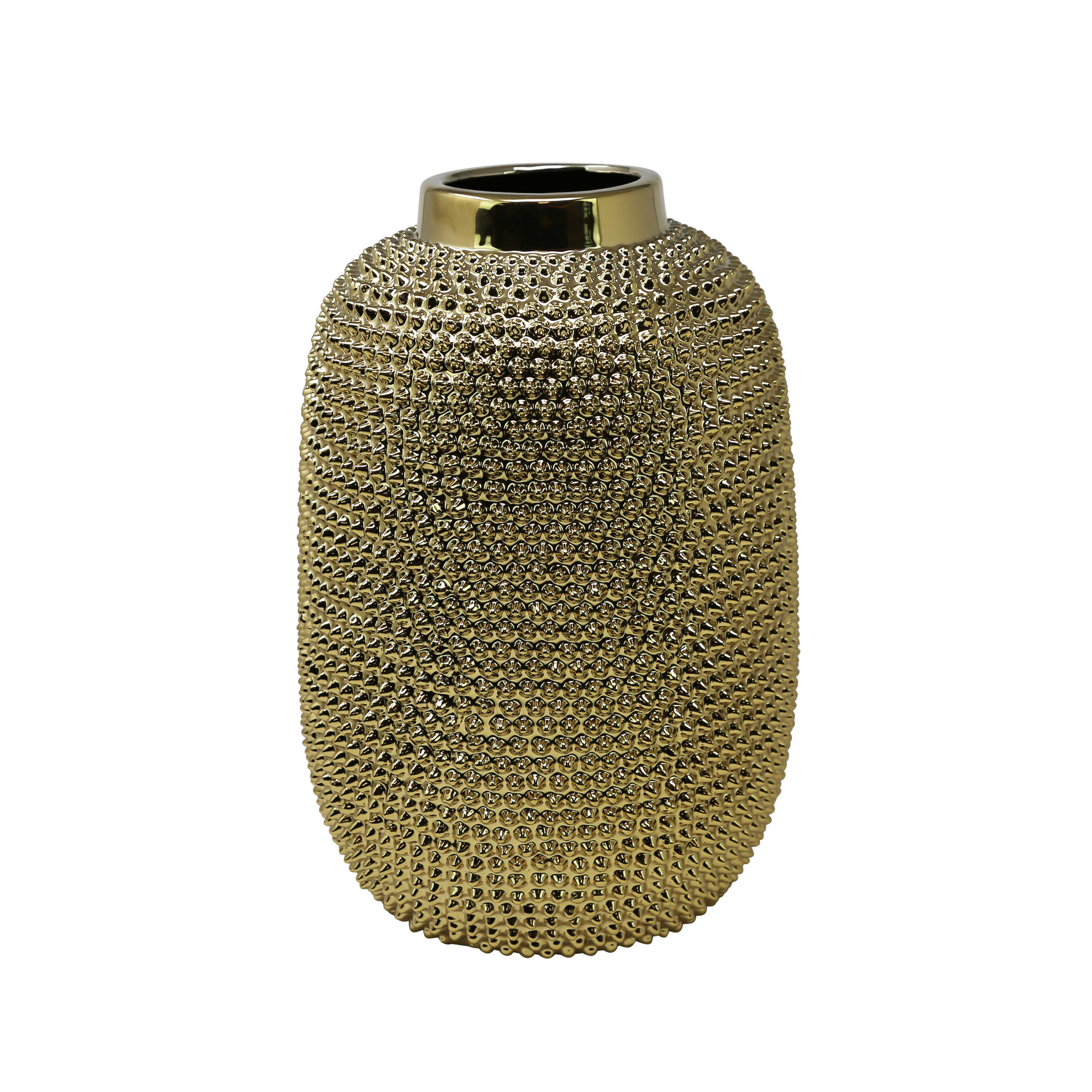 Ceramic Round Table Vase with Spiked Surface, Large, Gold